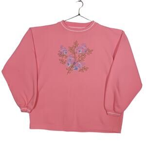 Vintage Antero Sweatshirt Size XL Orange Floral Embroidered Long Sleeve Crewneck